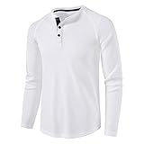 YunYoud Herren Langarm Shirts Henley Shirt Regular fit T Shirt Longsleeve Langarm T-Shirt Knopfleiste V Ausschnitt - Henley Shirt Slim fit mit Großen Knöpfen Shirt Herren H