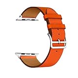 PAZHOU Eastar Bunte Lederschlaufe für Apple Watch Band Serie 6/SE/3/2/1 Sport Armband 42 mm 38 mm Armband für iWatch 4/5 Band 40 mm 44 mm (Farbe: Orange, Größe: 42 mm)