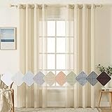 MIULEE 2er Set Voile Vorhang Sheer Leinenvorhang mit Ösen Transparente Leinen Optik Gardine Ösenschal Wohnzimmer Fensterschal Lichtdurchlässig Dekoschal Schlafzimmer 140x225cm (B x H) Beig