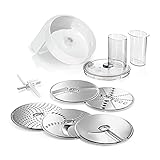 Bosch Zubehör-Set VeggieLove MUZ5VL1, Durchlaufschnitzler inklusive 5 Scheiben (Schneid-Wende-Scheibe, Raspel-Wendescheibe, Reibescheibe mittelfein, für Asia-Gemüse und Rösti) für MUM5 und MUM Serie 2