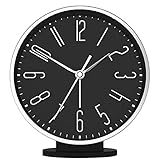 YAYONG Schreibtischwecker Tischuhr Wohnzimmer Dekor Kreative Moderne Batteriebetriebene Schlafzimmer Leise Nicht tickende Metallrahmen Dekoration Quarzuhr Silber 6-Zoll-Weck