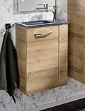 FACKELMANN Milano Gäste WC Set 2 Teile/Glas Waschbecken/Waschbeckenunterschrank mit 1 Tür/Badschrank mit Soft-Close/Badmöbel Set fürs kleine Bad/Korpus & Front: Braun hell/Breite: 45