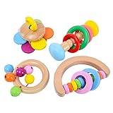 NIUREN Holz Rassel Spielwaren for Baby, Kleinkind Holz Handbell Bunt BPA Kostenlose Hand Rassel Sound Spielzeug Pädagogische Spielzeugset von 4 PC