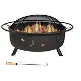 Mapeieet Outdoor-Feuerstelle Runde Feuerstelle mit Mesh-Funkenschutzabdeckung Poker Stahl Anti-Rost Portab