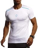 Leif Nelson Gym Herren Fitness T-Shirt Slim Fit Moderner Männer Bodybuilder Trainingsshirt Kurzarm Top Herren Sport T-Shirt - Bekleidung für Bodybuilding Training LN8320 Weiß-Türkis M