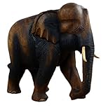 livasia Holzelefant Rüssel unten (Glückselefant), asiatischer Deko Elefant, Tierskulptur (großer Elefant)