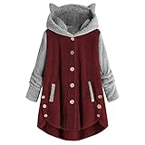 BAOBU Frauen Rosa Schöne Mit Bären Ohren Fleece Feste Hoodie Pullover Mädchen Langarm Casual Sweatshirts Damen Kapuzenpullover Lang Hoodie, Pullover Teddy-Fleece Winter Kapuzenp