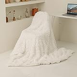 ARKEY Zotteldecke aus Kunstfell, weich, lang, warm, elegant, gemütlich, flauschig, als Tagesdecke geeignet, Fleece, weiß, 130 x 160 cm .ARKEY