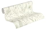 Jette Vliestapete mit Glitter Tapete floral natürlich 10,05 m x 0,53 m grün metallic weiß Made in Germany 373635 37363-5