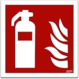 Feuerlöscher Aufkleber Schild Sticker, Brandschutzzeichen Schild mit UV-Schutz, Aussenklebend, Hinweis Piktogramm Symbol Feuerlöscherkasten für Haus, Büro, Baustelle und Auto (1, 10 x 10 cm)
