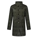 Vintage Gitter Slim Fit Wollmantel Herren Winter Business Überzieher Schlank Lange Windbreaker Mantel Kariert Jacke Modern Plaid Trenchcoat Winterjacke Männer Slim Fit Revers T