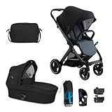 X-lander Kinderwagen 2in1 XL X-Pulse Buggy mit Babywanne Regenschutz Wickeltasche Flaschenhalter Babywagen in Komplettset Sportwagen zusammenklappbar Stroller ab Geburt (Astral black)