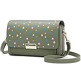 Kleine Crossbody Tasche Handy, Floral Handy-Umhängetasche Schultertasche PU Leder Tasche Brieftasche mit Kartenfächer Verstellbar Abnehmbar Schultergurt für Handy unter 6.5' - Grü