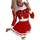 Weihnachtskleid Damen Sexy Weihnachtspullover Kleid Christmas Gedruckt Langarm Partykleider Weihnachtskostüm Langarmshirt Sweatshirt Kapuzenpullover Weihnachten Blusenkleider Winter Schmaler Rock