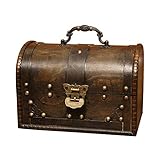 Perfuw Schatztruhe aus Holz,Piratenschatztruhe,Aufbewahrungsbox mit Frontverschluss,einzigartiges handgefertigtes Vintage-Design,geeignet für AufbewahrungsboxGeschenk-Box(21,6 x 14,7 x 13,9 cm)Style 2