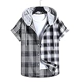 SSBZYES Herrenhemd Sommer Kurzarmhemd Kapuzenhemd Lässige Kapuzenheftung Farbabstimmung Plaid Kurzarmhemd H