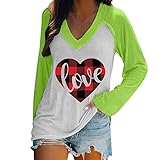 Women Fashion Casual V Neck Long Sleeve Casual Printed T-Shirt Blouse Tops Damen Oversized T-Shirt - schwarz - 100% Baumwolle - Special Shirt (B1 - Green, Large)