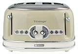 Ariete,156 Toaster im Vintage-Design für 4 Scheiben, 1600 W, 6 Toaststufen, aus lackiertem Edelstahl, Pastellbeig