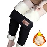 Winter Sherpa Fleece gefütterte Leggings für Frauen Dicke Kaschmir Enge Hosen (Schwarz, L)
