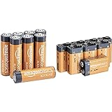 Amazon Basics AA-Alkalibatterien, leistungsstark, 1,5 V, 8 Stück & Everyday Alkalibatterien, 9 V, 8 Stück (Aussehen kann variieren)
