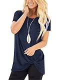 Florboom Blusen Damen Sommer Einfarbiges Rundhalst Tuniken Loose Geknotetes Tshirt Navy Blue XXL