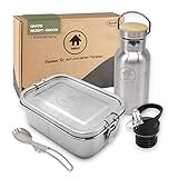 homeAct Edelstahl Eco Lunchbox Flaschen Set mit Faltgoeffel | Brotdose, Brotbox 800ml mit Trennwand | Bento Box für Kinder mit 350ml Thermosflasche | auslaufsicher, nachhaltig