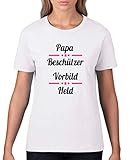 Comedy Shirts - Papa Beschuetzer Vorbild Held - Damen T-Shirt - Weiss/Schwarz-Pink Gr. L