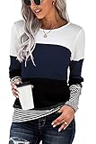 FANGJIN Damen Pullover Herbst Tshirt Lang Langarmshirt Winter Shirt Langarm Oberteil Longshirt Elegant T-Shirt Bluse Damenpullover Lässige Moderne Longsleeve Strickjacken für Damen Navy Blau M