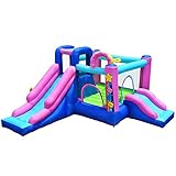 COSTWAY Aufblasbare Donut Hüpfburg mit 2 Rutsche Springburg Hüpfschloss Outdoor Bouncer Spielburg inkl. Tragetasche, Pfähle, Reparaturpake 416x350x200