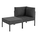 Mingone Gepolsterter Mehrsitzsofa Metallrahmen Leinen Weicher Sitz Eleganter Retro-Stuhl für Wohnzimmer Empfang Lounge-Sessel (Dunkelgrau, 126 x 62 x 77 cm)