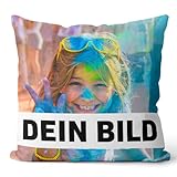 Kissen mit Foto Selbst gestalten - Fotokissen mit eigenem Foto - Kissen 40x40 cm personalisiert - Personalisierte Geschenke - Pillow Fotogeschenke - Baumwolle Kissen mit Füllung