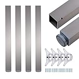 sossai® exklusiv - Tischbeine aus Aluminium | höhenverstellbar | Tischfüße TBE | Ausführung: Edelstahl, gebürstet, Vierkant Profil 6x6 cm | Set: 4 Stück | Höhe: 71 cm (710 mm), einstellbar + 2