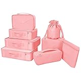 Koffer Organizer Reise Kleidertaschen 8 Sets/7 Farben Travel Gep?ck Organisatoren enthalten wasserdichte Schuh-Aufbewahrungsbeutel Bequeme Kompressions Beutel für Reisen ,New Pink