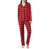 Koitniecer Passende Familie Weihnachtspyjamas Set Festival Urlaub Nachtwäsche Rot Kariertes Oberteil und Lange Hosen Pjs Sets (Red Black Women, Medium)