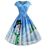 BOLUOMIZKALY Weihnachtskleid Damen Sexy Weihnachten Kleid Elegant Langarm Cocktaikleider Vintage Christmas Retro Abendkleid Partykleid Cocktailkleid Festival A-Linie Party Kleider (Blue-42, M)