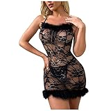 Weinachten Spitze Negligee Damen Dessous Babydoll Erotik Chrismas Nachtwäsche Kleid Sexy Reizwäsche Rückenfrei Spitze Netz Transparent Teddy Minikleid Rote Christmas Lingerie Santa Unterw