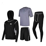 YLiansong-home Sportkleidung für Herren Mens Ok Dry unretentive Sleeve Compression Set 4 in 1 Set Kompressions-Trainingsanzug für Herren (Color : Black Gray, Größe : L)