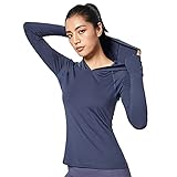 Damen schnelltrocknend lange ÄrmelAtmungsaktives Outdoor-Sport-Funktionsshirt Fitness Yoga Hoodie mit Daumenloch Enges Schlankheits-Top (M,Blau)