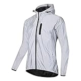 COITROZR Fahrradjacke Herren Damen Wasserdicht Atmungsaktiv Fahrrad Regenjacke Herren Reflektierend Fahrrad Jacke Windjacke Fahrrad Herren mit Kapuze & 3 Reißverschlusstaschen,Silber,XL