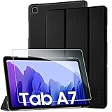 EasyAcc Kompatibel mit Samsung Galaxy Tab A7 10.4 2020 Hülle mit Panzerglas -Ultra Dünn mit Standfunktion Slim PU Leder Smart Schutzhülle Kompatibel Galaxy Tab A7 10.4 2020 SM-T500/SM-T505 (Schwarz)