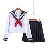 YUXIwang Matrosenanzug Weiß Schulmädchen Uniform Japanische Klasse Marine Matrosen Schuluniformen Studenten Kleidung Kompatibel mit Mädchen Anime COS Matrosen Marine Anzug (Farbe 1, Größe: XXL)