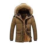 YIOLEAMP Herren-Winterjacke dick, lässig, mit Kapuze, winddicht, Übergröße, warmer Mantel, dunkles kaki, XXL