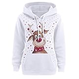 Lulupi Weihnachtspullover Damen Weihnachts Hoodie Sweatshirt, Lustige Hässliche Christmas Pullover Rentier Bambi Schneemann Weihnachtspulli Kapuzenpullover mit W