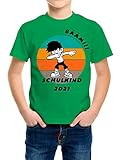 BOO Shirt - T-Shirt BÄÄM!! Kind Motiv, Schulkind 2021, Einschulung, Geschenk, Junge, Mädchen, Schule, Schulanfang, bunt, Kinder, Schuleinführung (Grün, 104)