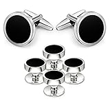 Mr.Van Manschettenknöpfe Herren und Ohrstecker Klassisch Business Schwarz Achat Runde Cufflinks für Geschäftliche Anlässe H
