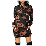 Precioul Schuhe Damen Hoodie Kleid Kapuzenpullover mit Taschen Katze KüRbis Fledermaus Pullover Kleid Halloween Pullover Mantel Langarmshirt Oberteile Top