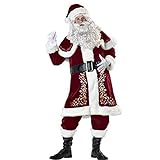 HolAngela Weihnachtsmann Kostüm Deluxe, Nikolauskostüm Santa Claus-Erwachsenenkostüm Weihnachten Anzug Uniform Weihnachtsmann Kasack, Hose, Gürtel, Hut, Stiefelüberzieher,Bart mit Schnurrb