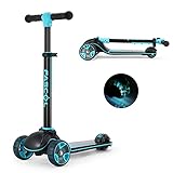 Fascol Kinderroller Faltbar Dreiradscooter ab 3-12 Jahre Kinderscooter mit LED Räder Roller Scooter für Kinder mit Verstellbarem Lenker, B