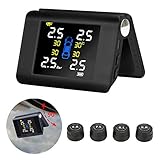 Jansite 【Großer Bildschirm】 TPMS Solar-Reifendruckkontrollsystem mit 4 externen Sensoren LCD-Echtzeitanzeige Auto Reifendruck Auto Alarm Sy