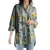 Damen Langarm Bedruckte Knöpfe Umlegekragen Hemden Blusen Oberteile,Mode lässiges Oberteil Plus-Size-Shirt bedrucktes T-Shirt Blouse mit Rundhalsausschnitt Leinenhemd Eay